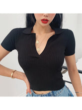 Crop Top Damenhemden Sommer Kurzarm T-Shirt Damen Vintage Kleidung Geripptes Solid Slim Stricktop Cropped Tees